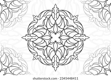 mandala decorative element ornamental composition ornament freehand drawing pattern print line design postcard background medallion outline decoration gothic style floral