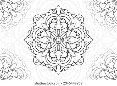 mandala decorative element ornamental composition ornament freehand drawing pattern print line design postcard background medallion outline decoration gothic style floral