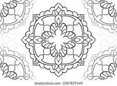 mandala decorative element ornamental composition ornament freehand drawing pattern print line design postcard background medallion outline decoration gothic style floral
