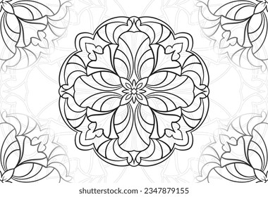 mandala decorative element ornamental composition ornament freehand drawing pattern print line design postcard background medallion outline decoration gothic style floral