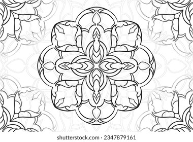 mandala decorative element ornamental composition ornament freehand drawing pattern print line design postcard background medallion outline decoration gothic style floral