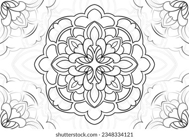 mandala decorative element ornamental composition ornament freehand drawing pattern print line design postcard background medallion outline decoration gothic style floral