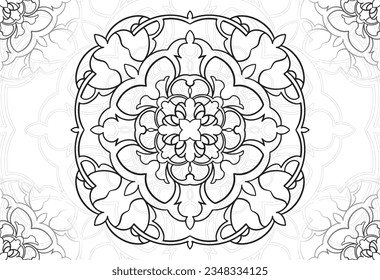 mandala decorative element ornamental composition ornament freehand drawing pattern print line design postcard background medallion outline decoration gothic style floral