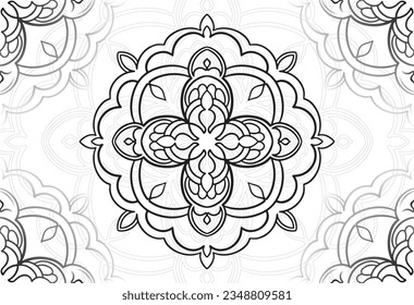 mandala decorative element ornamental composition ornament freehand drawing pattern print line design postcard background medallion outline decoration gothic style floral