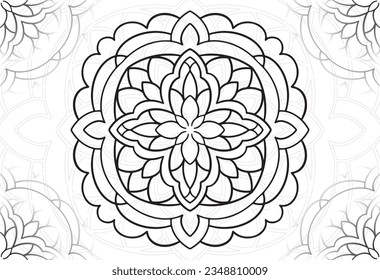 mandala decorative element ornamental composition ornament freehand drawing pattern print line design postcard background medallion outline decoration gothic style floral