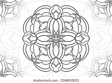mandala decorative element ornamental composition ornament freehand drawing pattern print line design postcard background medallion outline decoration gothic style floral