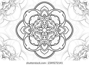 mandala decorative element ornamental composition ornament freehand drawing pattern print line design postcard background medallion outline decoration gothic style floral