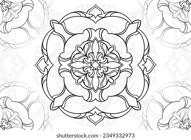 mandala decorative element ornamental composition ornament freehand drawing pattern print line design postcard background medallion outline decoration gothic style floral