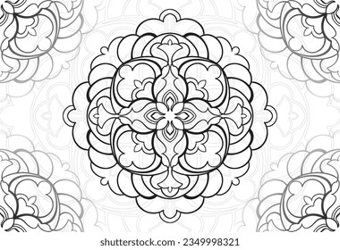 mandala elemento decorativo composición ornamental ornamento patrón de dibujo a mano alzada línea de impresión postales fondo medallón decoración de contorno gótico estilo floral