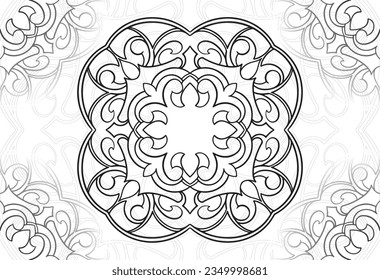 mandala decorative element ornamental composition ornament freehand drawing pattern print line design postcard background medallion outline decoration gothic style floral