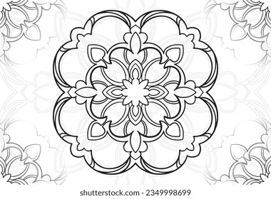 mandala decorative element ornamental composition ornament freehand drawing pattern print line design postcard background medallion outline decoration gothic style floral