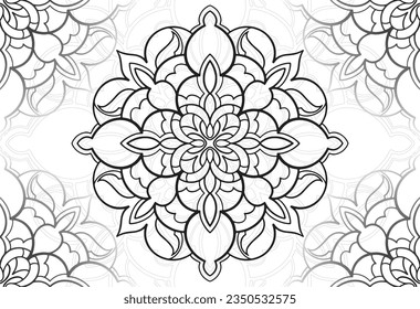 mandala dekorative Elemente Zierkomposition Freehe und Zeichnung Muster Printlinie Design Postkarte Hintergrund Medallion Umrisse Dekoration gothisch Stil Blumenmuster Blumenmuster