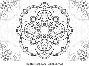 mandala decorative element ornamental composition ornament freehand drawing pattern print line design postcard background medallion outline decoration gothic style floral