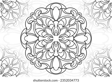 mandala decorative element ornamental composition ornament freehand drawing pattern print line design postcard background medallion outline decoration gothic style floral