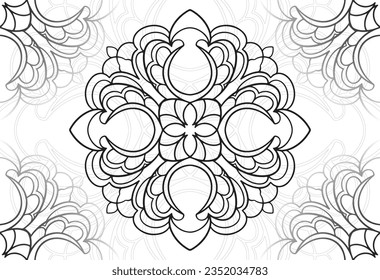 mandala decorative element ornamental composition ornament freehand drawing pattern print line design postcard background medallion outline decoration gothic style floral