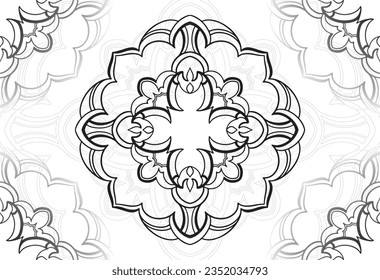 mandala decorative element ornamental composition ornament freehand drawing pattern print line design postcard background medallion outline decoration gothic style floral