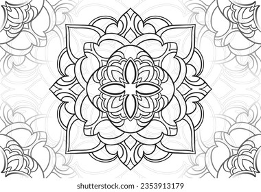 mandala decorative element ornamental composition ornament freehand drawing pattern print line design postcard background medallion outline decoration gothic style