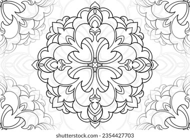 mandala decorative element ornamental composition ornament freehand drawing pattern print line design postcard background medallion outline decoration gothic style floral