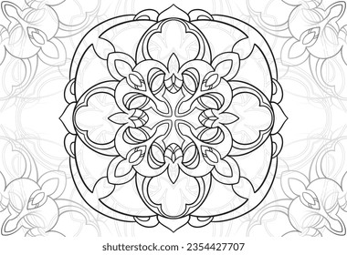 mandala decorative element ornamental composition ornament freehand drawing pattern print line design postcard background medallion outline decoration gothic style floral