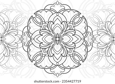 mandala decorative element ornamental composition ornament freehand drawing pattern print line design postcard background medallion outline decoration gothic style floral