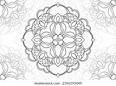 mandala decorative element ornamental composition ornament freehand drawing pattern print line design postcard background medallion outline decoration gothic style snowflake packaging decoration