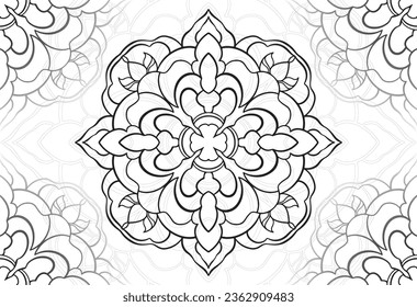 mandala decorative element ornamental composition ornament freehand drawing pattern print line design postcard background medallion outline decoration gothic style snowflake packaging decoration
