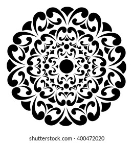 Mandala, decorative element with swirls for design of books, printed materials, invitation for a wedding or a celebration, for albums.