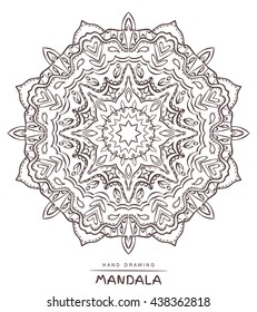 Mandala with decorative elements for coloring on white background.  Vector illustration.

