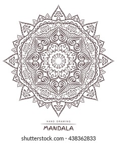 Mandala with decorative elements for coloring on white background.  Vector illustration.