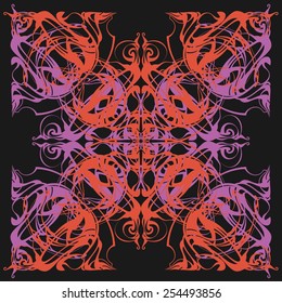 Mandala. Decorative lace pattern, vintage ornament with many overlapping details. Delicate crocheted lace. Oriental rug, arabesques. Turkey, Morocco, Arabic. Oriental motif, modern style