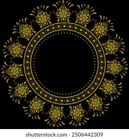 Mandala Decorative line art frame, Gold Color and Black Background - Digital Download file for print, printable, wallpaper, background, sticker wall art and many projects.