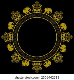 Mandala Decorative line art frame, Gold Color and Black Background - Digital Download file for print, printable, wallpaper, background, sticker wall art and many projects.