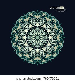 Mandala. Decorative Oriental pattern on a dark blue background. Design element. Vector geometric abstraction