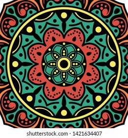 Mandala decorative ornament. Can be used for greeting card, phone case print, etc. Hand drawn background, vector isolated on white