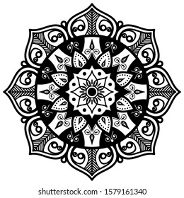 Mandala decorative ornament. Can be used for greeting card, phone case print, etc. Hand drawn background, vector isolated on white