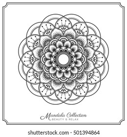 mandala decorative ornament design for coloring page, greeting card, invitation, tattoo, yoga and spa symbol. Vector illustration