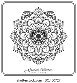mandala decorative ornament design for coloring page, greeting card, invitation, tattoo, yoga and spa symbol. Vector illustration