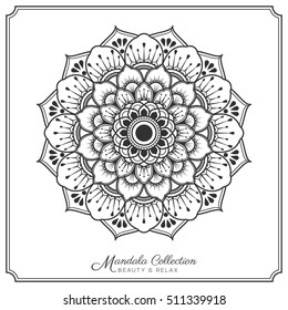 mandala decorative ornament design for coloring page, greeting card, invitation, tattoo, yoga and spa symbol. Vector illustration