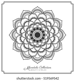 mandala decorative ornament design for coloring page, greeting card, invitation, tattoo, yoga and spa symbol. Vector illustration