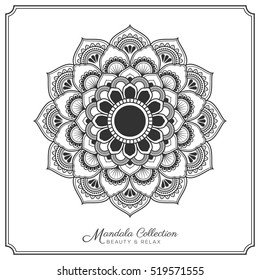 mandala decorative ornament design for coloring page, greeting card, invitation, tattoo, yoga and spa symbol. Vector illustration