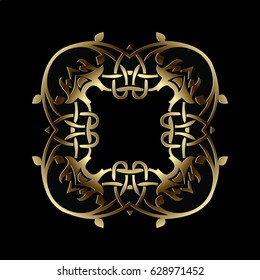 mandala decorative ornament design element in gold colors on black background