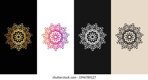 Mandala Decorative And Ornamental Black in white  and Golden Abstract Colorful design set Collection