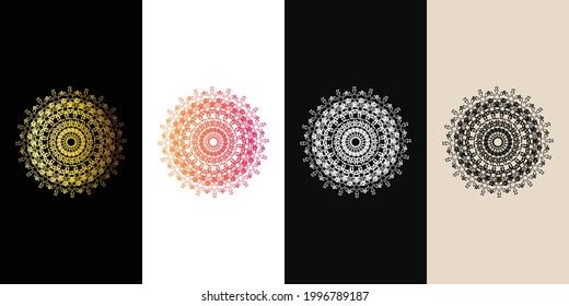 Mandala Decorative And Ornamental Black in white  and Golden Abstract Colorful design set Collection