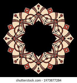 Mandala. Decorative round color ornament. Isolated on black background. Arabic, Indian, ottoman motifs. For cards, invitations, t-shirts. Vector color illustration.