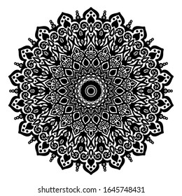 Mandala. Decorative round ornament black on white. Anti-stress therapy pattern T-shirt, business card design. Zen art design. Hand drawn round geometry ornament. Islam, Arabic, Indian style