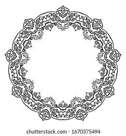 Mandala. Decorative round ornament black on white. Hand drawn geometry pattern. Islam, Arabic, Indian style