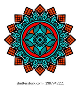 Mandala decorative round ornament. Can be used for greeting card, phone case print, etc. Hand drawn background, vector isolated on white.