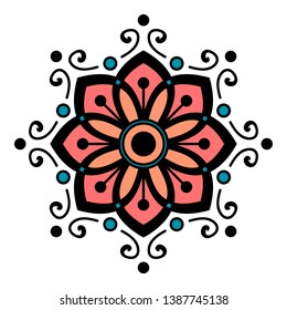 Mandala decorative round ornament. Can be used for greeting card, phone case print, etc. Hand drawn background, vector isolated on white.