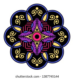 Mandala decorative round ornament. Can be used for greeting card, phone case print, etc. Hand drawn background, vector isolated on white.