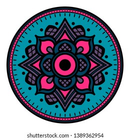 Mandala decorative round ornament. Can be used for greeting card, phone case print, etc. Hand drawn background, vector isolated on white